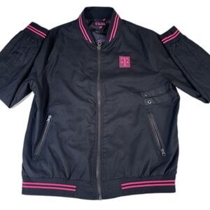 T-Mobile Women’s Bomber Jacket Sz L Black Pink Zip Pockets Employee Lining EUC
